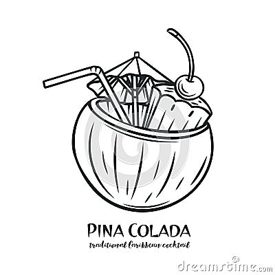 Pina Colada Tropical Cocktail Vector Illustration