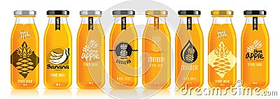 Vector pineapple juice, glass fruit bottle set Vector Illustration