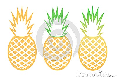 Vector pineapple tropical fruit outline set Vector Illustration