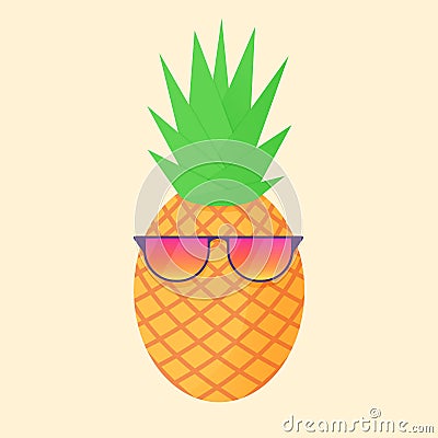 Vector pineapple tropical fruit with party glasses Vector Illustration