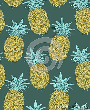 Vector pineapples hand drawn sketch. Vector seamless pattern Vector Illustration