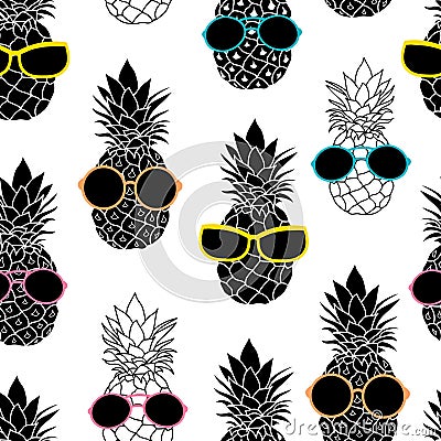Vector pineapples wearing colorful sunglasses Vector Illustration