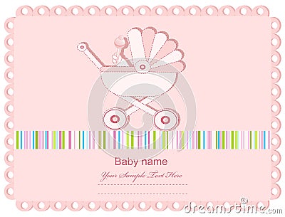 Vector pink baby greeting card with a sidecar Vector Illustration