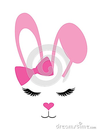 Vector pink bunny with long lashes. Vector Illustration