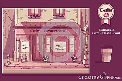 Vector pink colored background cafe in Budapest Vector Illustration