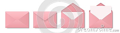 Vector Pink Envelopes with Blank Letter. Folded, Unfolded Isolated Envelope Set. Design Template. Message, Notification Vector Illustration