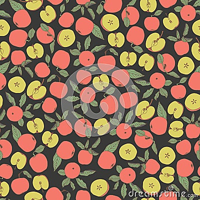 Vector pink green yellow blue apple tossed seamless repeat pattern Stock Photo