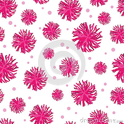 Vector pink pompoms seamless pattern background. Great for cheerleader themed fabric, scrapbooking, packaging, giftwrap Vector Illustration