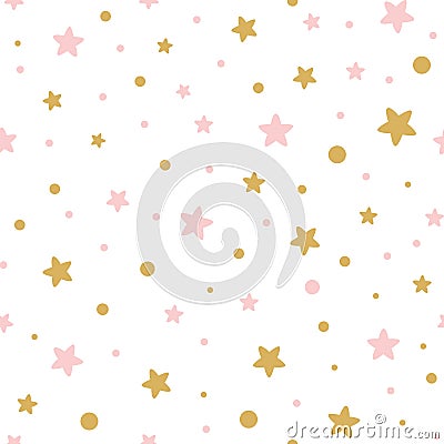 Vector pink seamless pattern decoreted gold pink stars for Christmas backgound or baby shower sweet girl design Vector Illustration