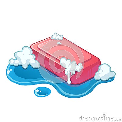Vector pink soap bar in water Vector Illustration