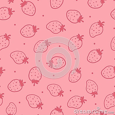 Vector Cute Pink Strawberries Outline Doddle Pattern Vector Illustration