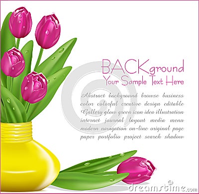 Vector pink tulips with drops Vector Illustration