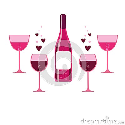 Vector pink wine glasses and bottle Vector Illustration