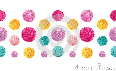 Vector Pink Yellow Colorful Birthday Party Pom Poms Set Horizontal Seamless Repeat Border Pattern. Great for handmade Vector Illustration