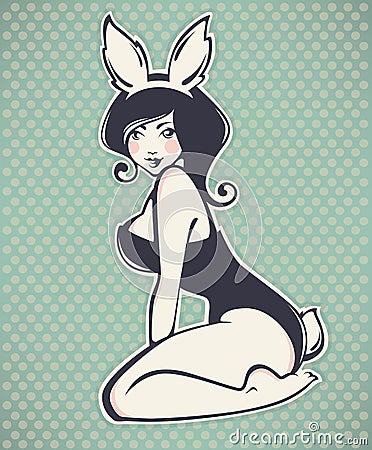 Vector pinup girl in rabbit costume Vector Illustration