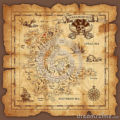 Vector Pirate Treasure Map Vector Illustration