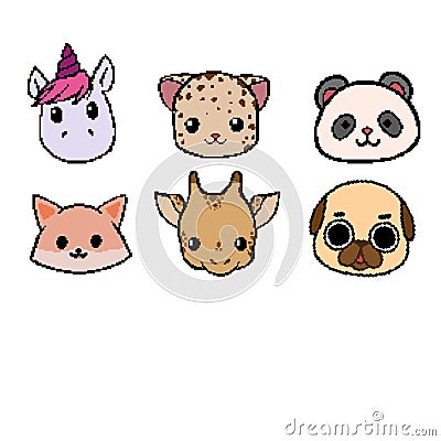 Vector pixel animal face collection. Vector Illustration