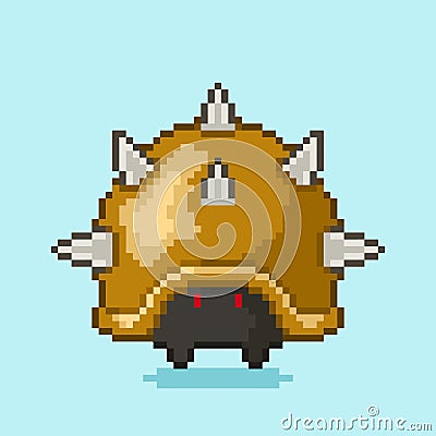 Vector pixel art 8 bit game scene with cartoon armadillo or hedgehog. Pixelart jumping armadillo or hedgehog for game. Vector Illustration