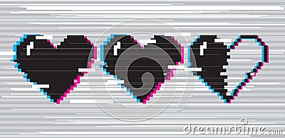 Pixel art hearts for game Vector Illustration
