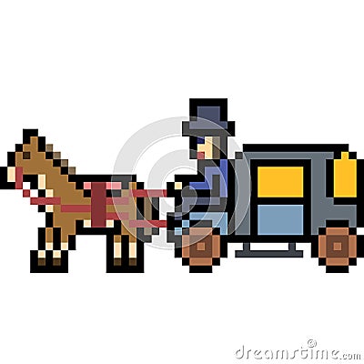 Vector pixel art brougham horse carriage Vector Illustration