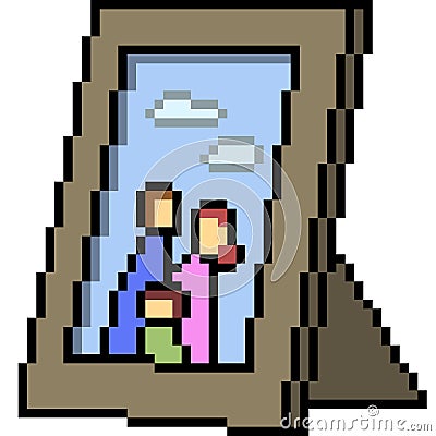 Vector pixel art family picture Vector Illustration