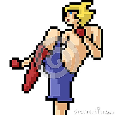 Vector pixel art fighter man Vector Illustration