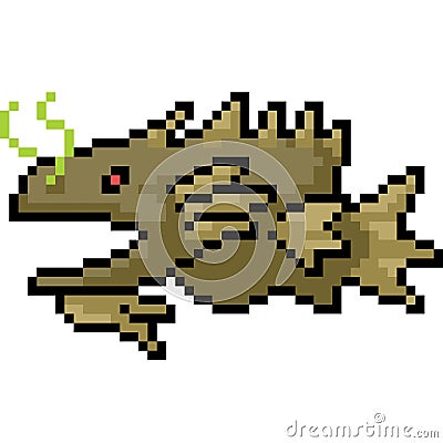 Vector pixel art fish monster Vector Illustration