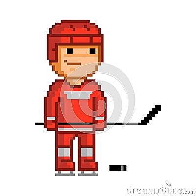Vector pixel art funny hockey player Stock Photo