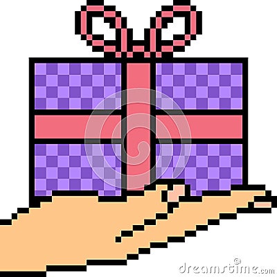 Vector pixel art hand gift Vector Illustration