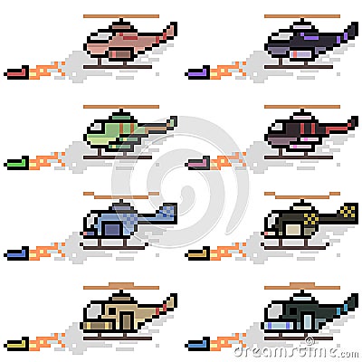 Vector pixel art helicopter missile Vector Illustration