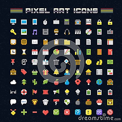 Vector Pixel Art Icons Vector Illustration