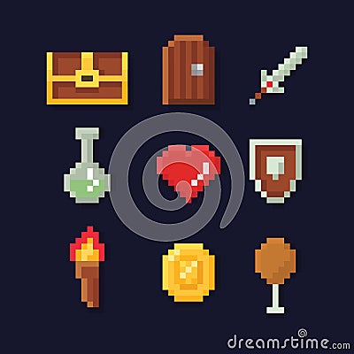 Vector pixel art illustration isons for fantasy Vector Illustration