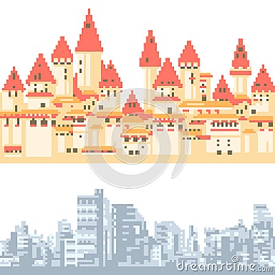 Vector pixel art city horizontal loop Vector Illustration