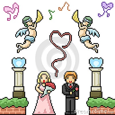 Vector pixel art marriage couple Vector Illustration