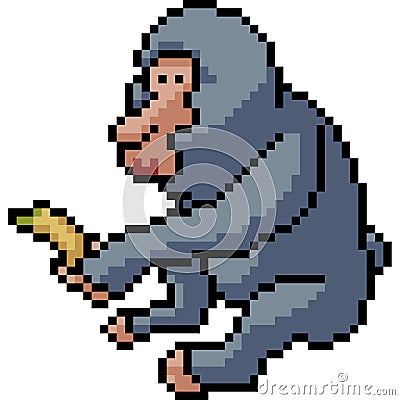 Vector pixel art monkey give banana Vector Illustration