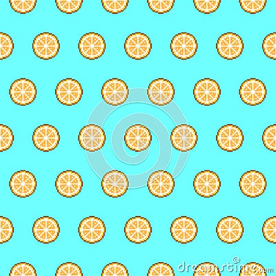 Vector pixel art multicolor endless pattern of orange fruit or lemon slice. seamless pattern of orange or grapefruit slices Vector Illustration