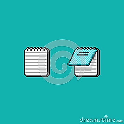 Vector pixel art retro computer text lined paper notebook icon 8 bit asset Vector Illustration