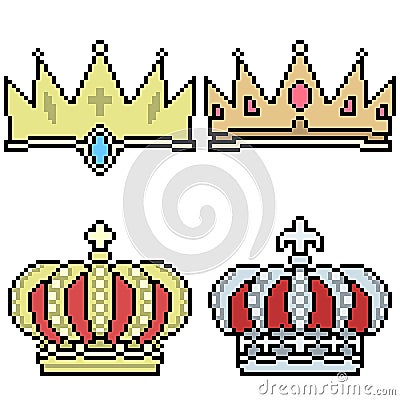 Vector pixel art set crown Vector Illustration