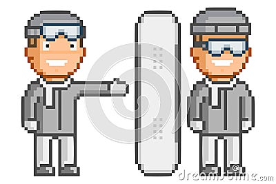 Vector pixel art snowboard on white background Stock Photo