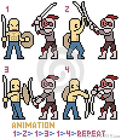 Vector pixel art sword fight frame animation Vector Illustration