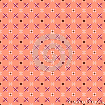 Vector pixel art velvet violet seamless pattern of minimalistic abstract decorative diagonal cross stitch on calming coral Stock Photo