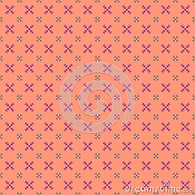 Vector pixel art velvet violet seamless pattern of minimalistic abstract decorative diagonal cross stitch on calming coral Stock Photo