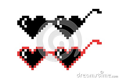 Vector Pixel Boss Glasses Icon Set in 8 bit Retro Style. Summer Meme Game Thug Design, Mafia Gangster Funky Sunglasses Vector Illustration