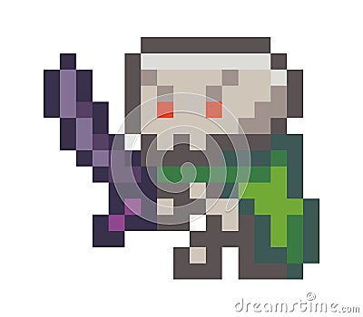 Vector pixel monster. Illustration of pixel character with a sword isolated on white background Vector Illustration