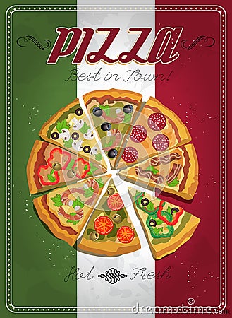 Vector Pizza Label or Poster Vector Illustration