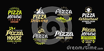 Vector pizza set icons, labels, symbols, signs, design elements Vector Illustration