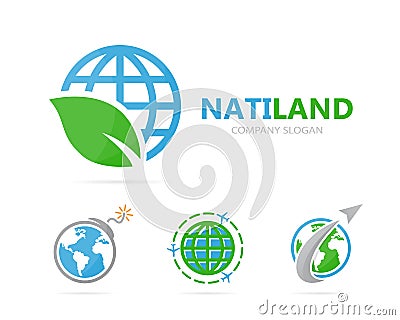 Vector of planet and leaf logo combination. World and eco symbol or icon. Unique globe and organic logotype design Vector Illustration