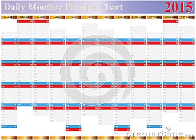 Vector of Planing Chart of All Daily Monthly Year 2015 Vector Illustration