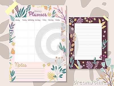 Vector planner of different plants isolated on white. Flowers and leaves collection for creating branding projects, logos, Cartoon Illustration