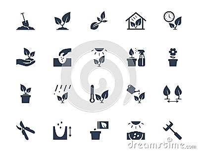 Plant growing and cultivating icons Vector Illustration